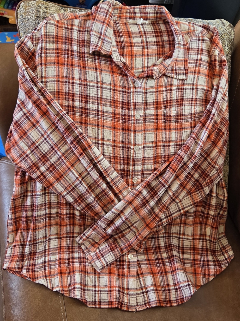 Maurices Orange and Cream Plaid Button-Down Shirt